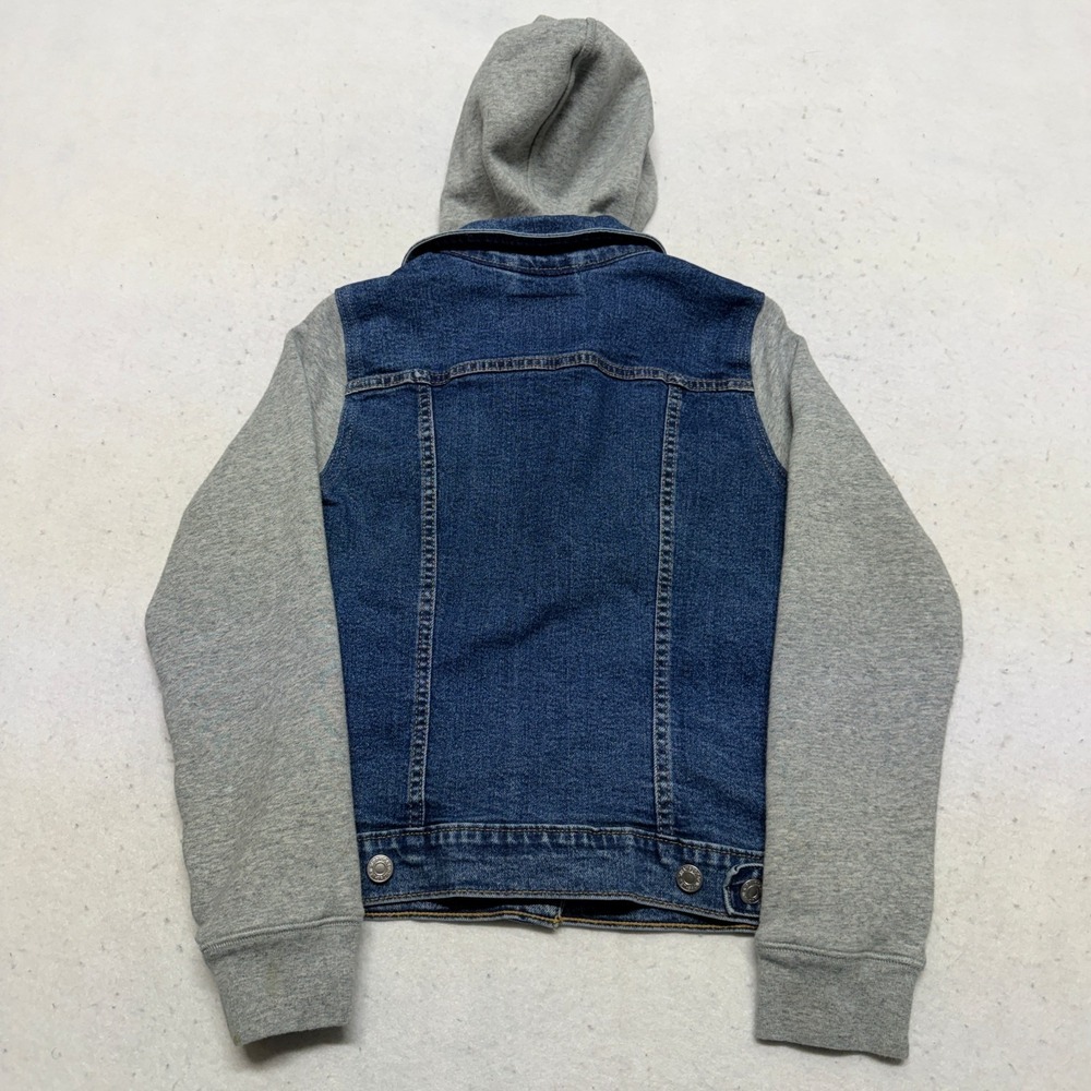 Levi Denim Trucker Jacket Hoodie Gray Sweatshirt Sleeves Women's Small Classic - Picture 15 of 16